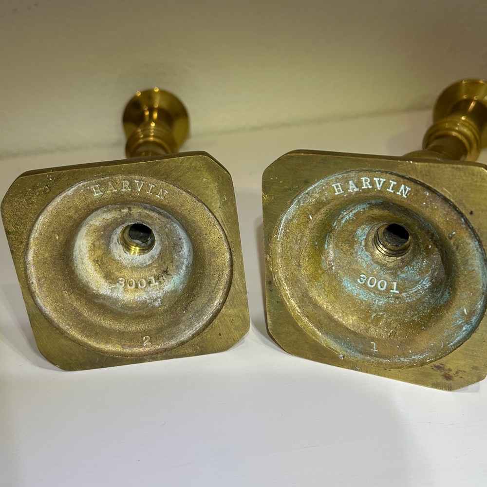 Vintage 60’s Harvin Virginia Metalcrafters Solid Brass Heavy Candlesticks - Picture 5 of 14